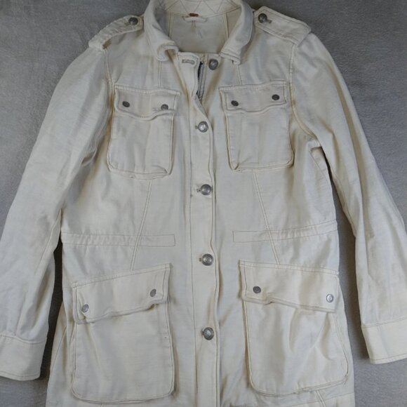 Free People Not Your Brothers Surplus Jacket Womens Large Full Zip Button Ivory - Picture 1 of 9